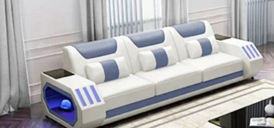 For 2022 High Quality Modern Luxury smart Leather Sectional Sofa Chairs Set Couch Living Room furniture Sofas With Led