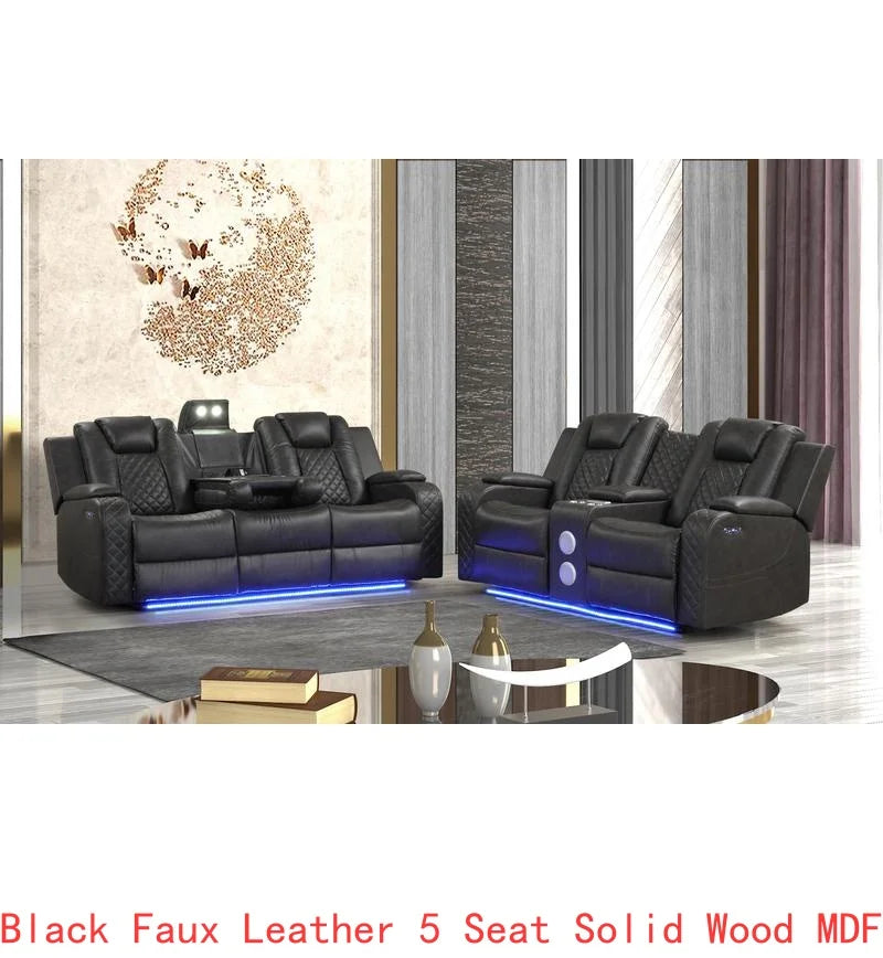 Gray Faux Leather 3-Piece LED Power Recliner Set