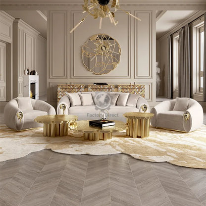 High End Home Furniture Customized Italian Design Luxury Curved Couch Living Room Sofa Set Modern Brass Base Nubuck Fabric Sofa