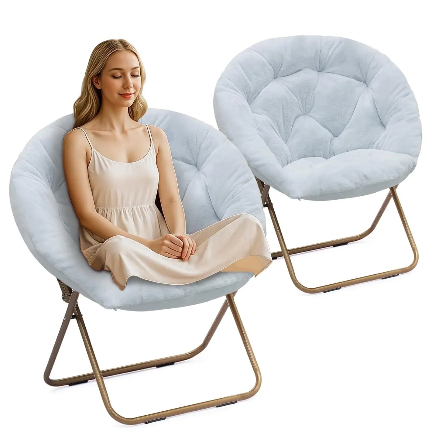 Comfy Saucer Chair Folding Faux Fur Accent Chair Metal Frame Bedroom Living Room Reading Moon Chair, Custom