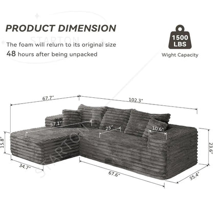 Couch with L-Shape Chaise,Modern Modular Sofa with Deep Seat, Upholstered Couches
