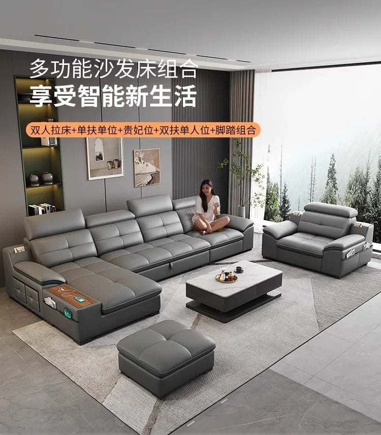 functional sofa, electric adjustable modern living room, storage princess, smart head, etc., dual-purpose leather sofa bed