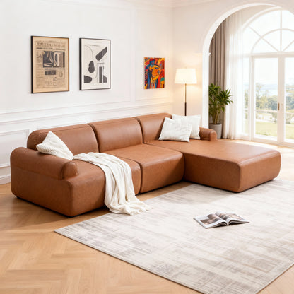 L-shaped oversized modular leather segmented sofa, leather deep seat modular corduroy sofa, suitable for families and big spaces