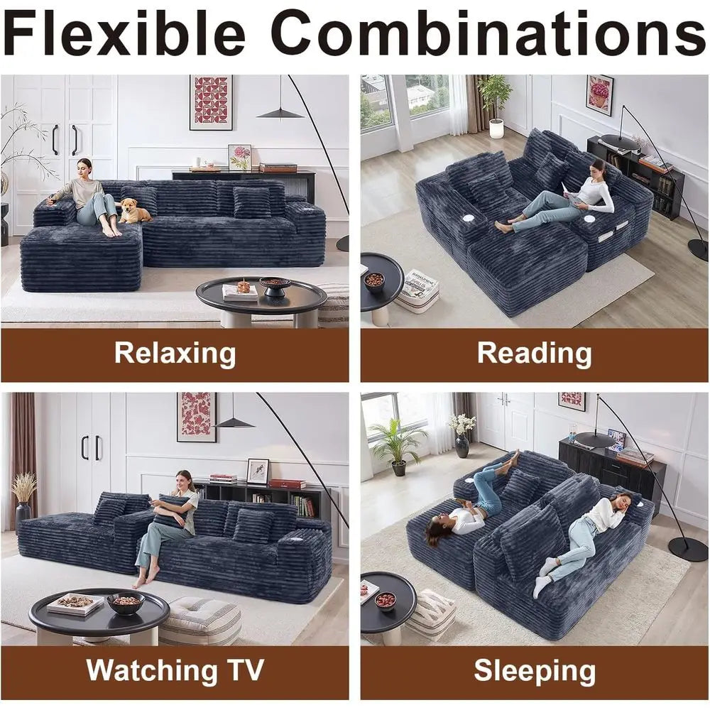 Cloud Sectional Couch with L-Shape Chaise, Modern Modular Sofa with Deep Seat, Built-in Cup Holder & Storage Pocket for Living R