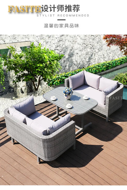 Rattan woven sofa combination terrace leisure outdoor rattan furniture garden courtyard waterproof