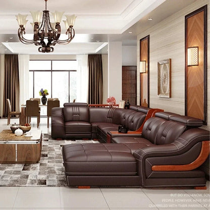 MANBAS Premium Italian Genuine Leather Sofa Sets Big Sectional Couch Living Room Sofas With Adjustable Headrests Home Furniture