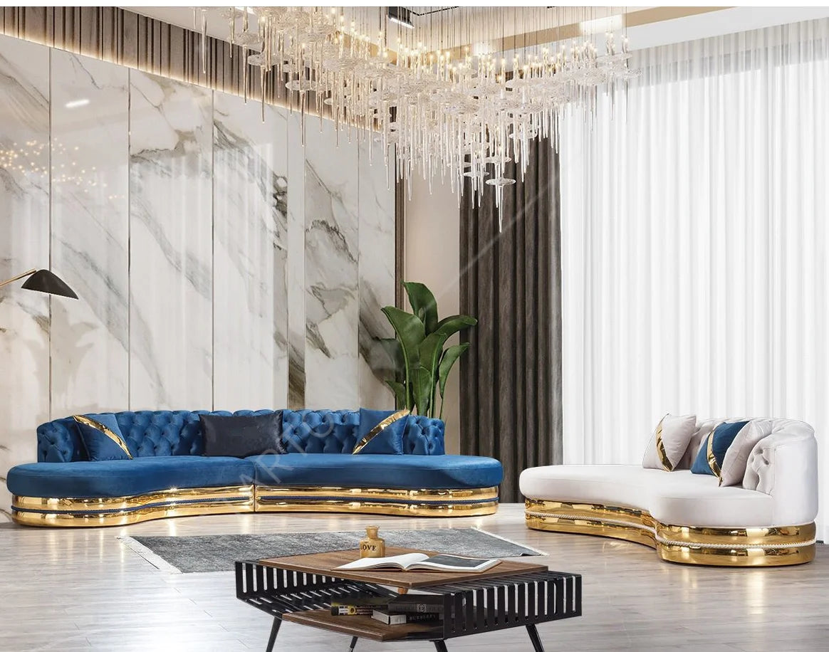 High Quality Luxury Living Room Gold Stainless Steel Sofa With Velvet Upholstered 2-3 Seat Couch for Home Living Room Hotel Use
