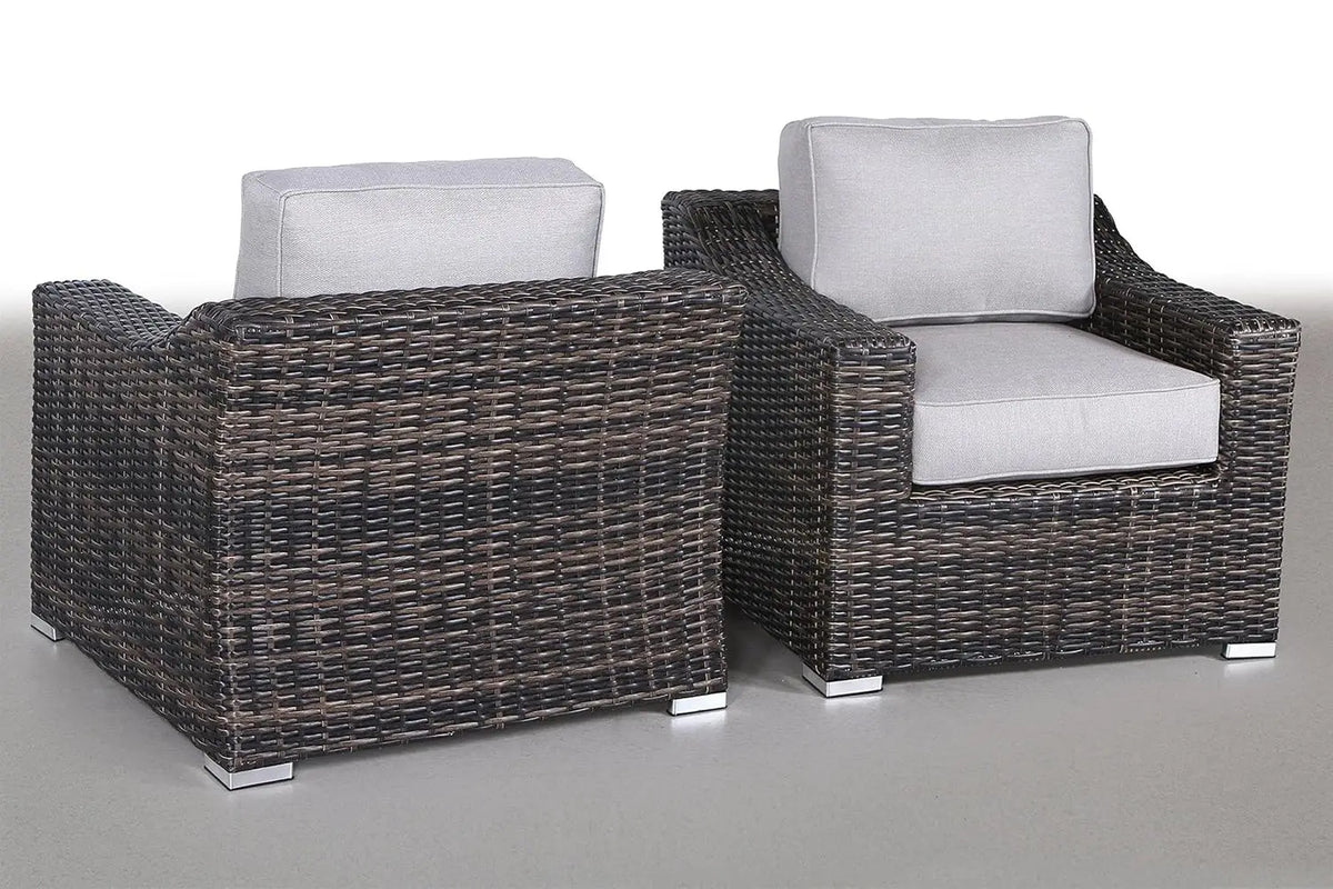 Mid Century Outdoor Patio Sectional Sofa Resort Grade Rattan UV Cushion 2pc Club Chair Set, Customized