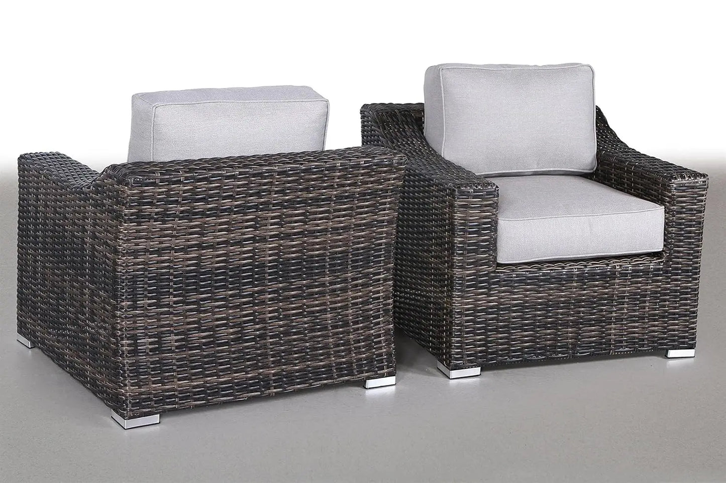 Mid Century Outdoor Patio Sectional Sofa Resort Grade Rattan UV Cushion 2pc Club Chair Set, Customized