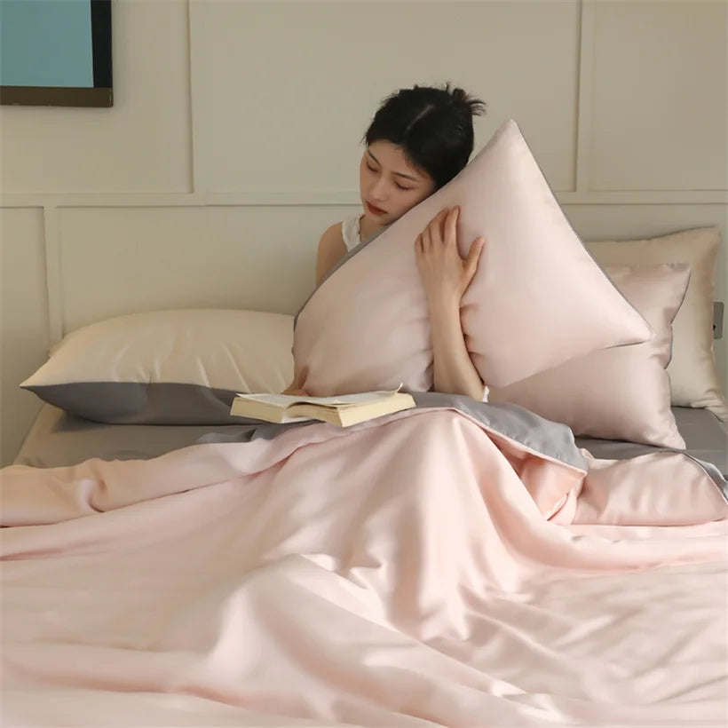 Mulberry Silk Bedding Set Luxury Natural 100% Silk Duvet Cover Set Bed Sheet Pillowcase Single Double Bedsheet King Queen Size