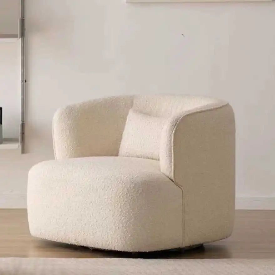 Nordic modern simple cream white single casual fabric sofa curved lamb wool small sofa