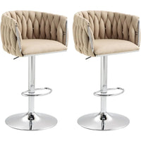 Swivel Kitchen Bar Stools Set of 2 Woven Counter Height Stools Adjustable Height 25"-31" Dining Room Chairs with Footrest