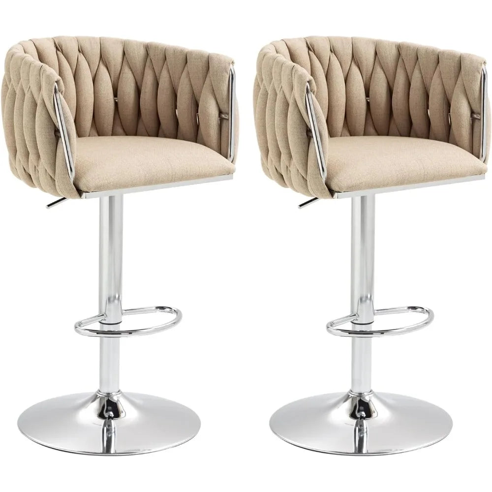 Swivel Kitchen Bar Stools Set of 2 Woven Counter Height Stools Adjustable Height 25"-31" Dining Room Chairs with Footrest