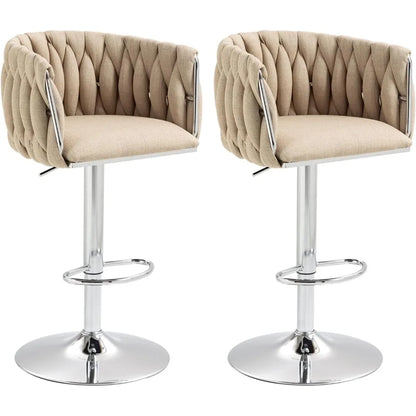 Swivel Kitchen Bar Stools Set of 2 Woven Counter Height Stools Adjustable Height 25"-31" Dining Room Chairs with Footrest