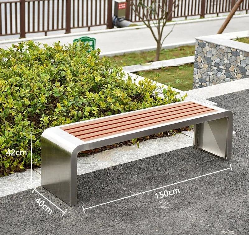 Dossier de jardin en fer forgé, banc de loisirs solide Anti-Corrosion, banc d'extérieur moderne en acier inoxydable, plastique et bois, Patio Park