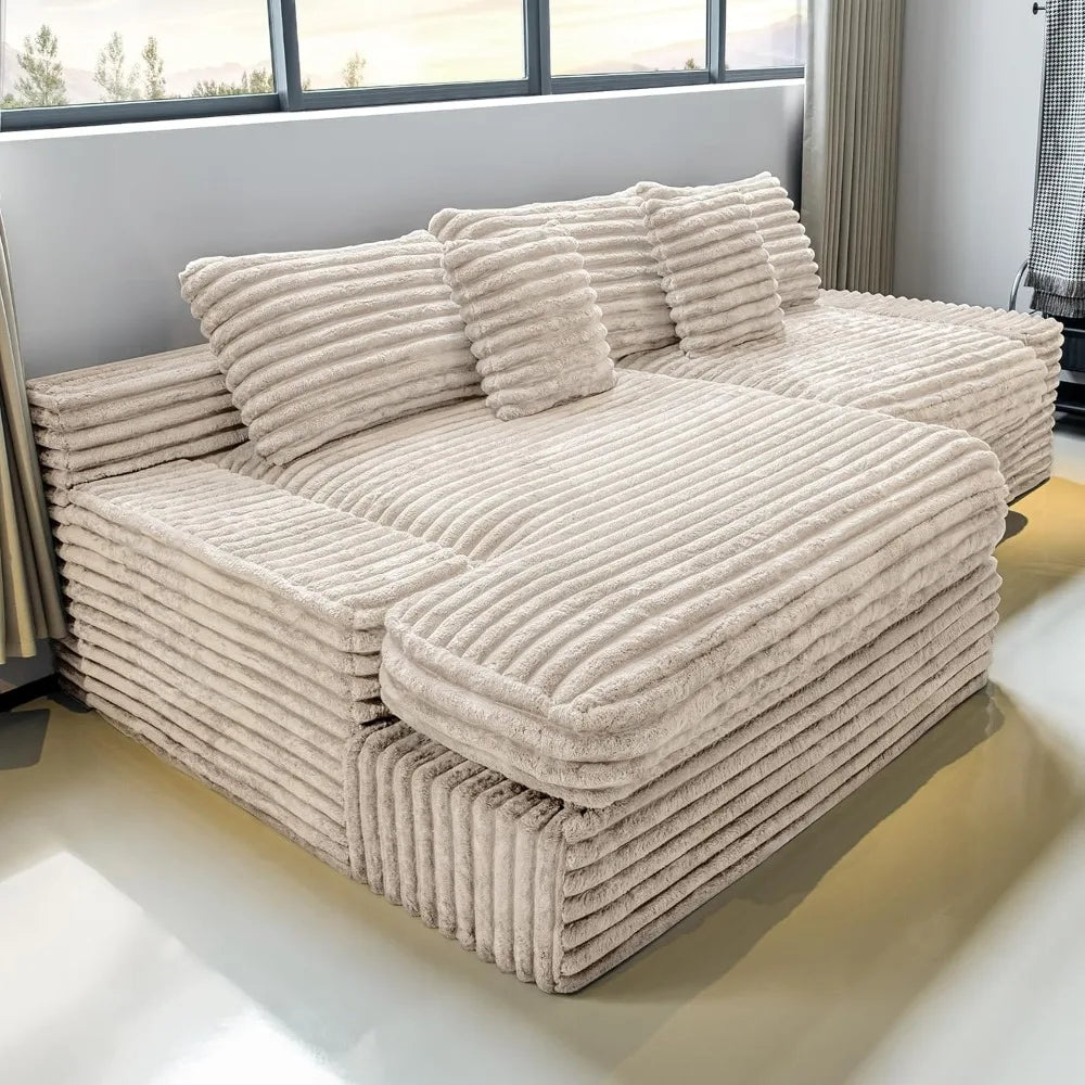 Beige Corduroy 118 Cloud Sectional Sofa with L-Shaped Chaise and Deep Seating for Modern Living Rooms