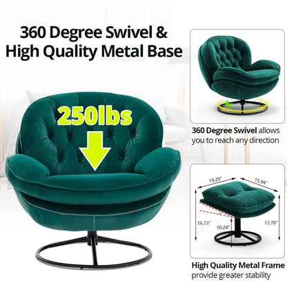 luxurious velvet swivel chair and ottoman set, contemporary lounge chair with metal frame and footrest, cozy single relaxation s