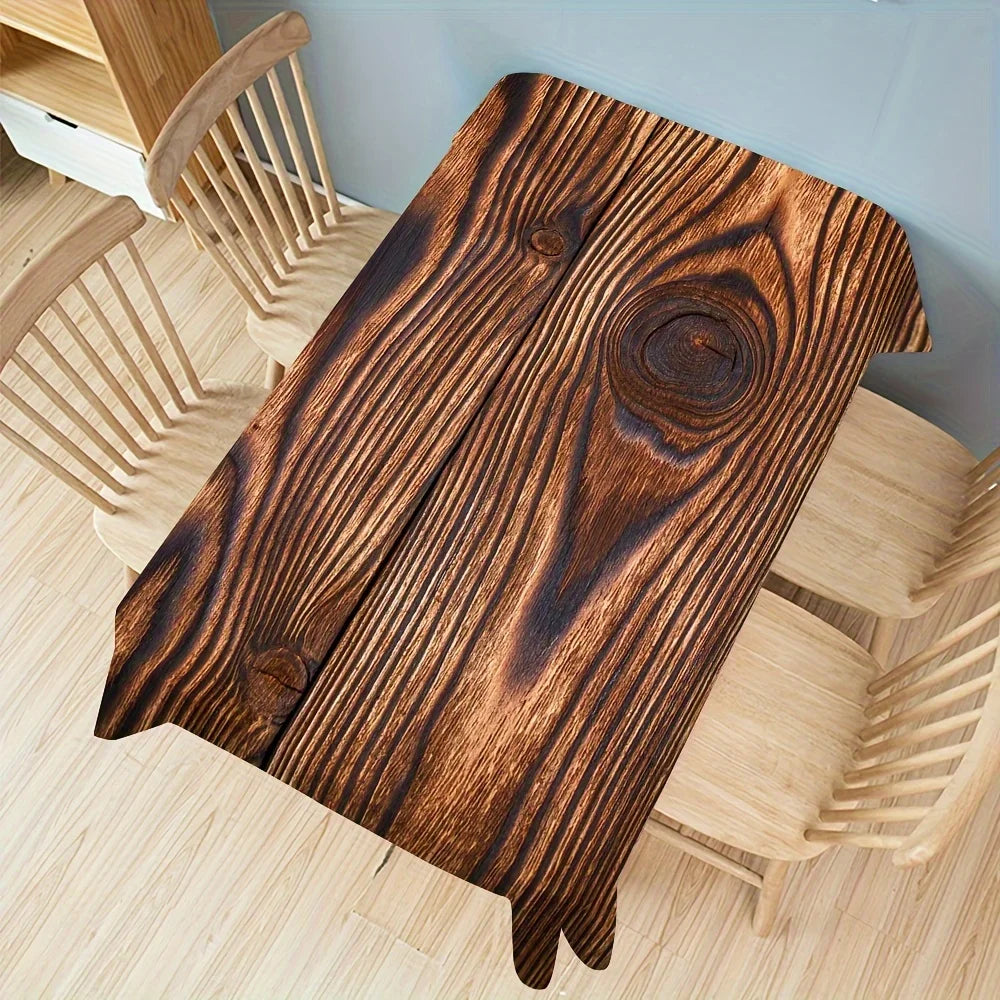 1pc Imitation Wood Grain Table Cover Retro Farm Wood Decoration Birthday Party Restaurant and Holiday Durable Stylish Tablecloth