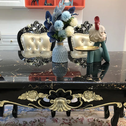 Natural marble dining tables and chairs household luxury simple solid wood carved rectangular dining table.