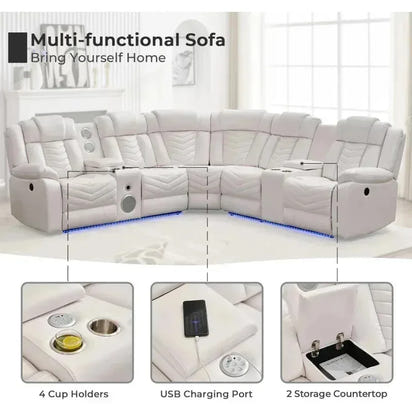 QAZ8-Power Recliner Sectional Sofa Couches with Bass Speakers Living Room.Leather Reclining Corner Sectionals Sofa Couch Sets wi
