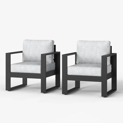 Outdoor Patio Aluminum Chair Modern Metal Armchair Set of 2 with Washable Thick Cushions