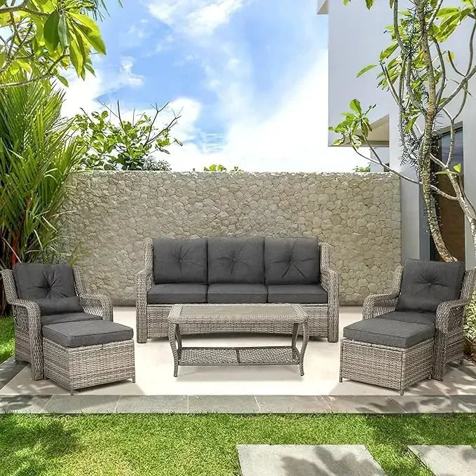 Long - lasting 6 Pieces Patio Furniture Set, Wicker Outdoor Patio Sets, Sectional Rattan Sofa Chairs with Coffee Table