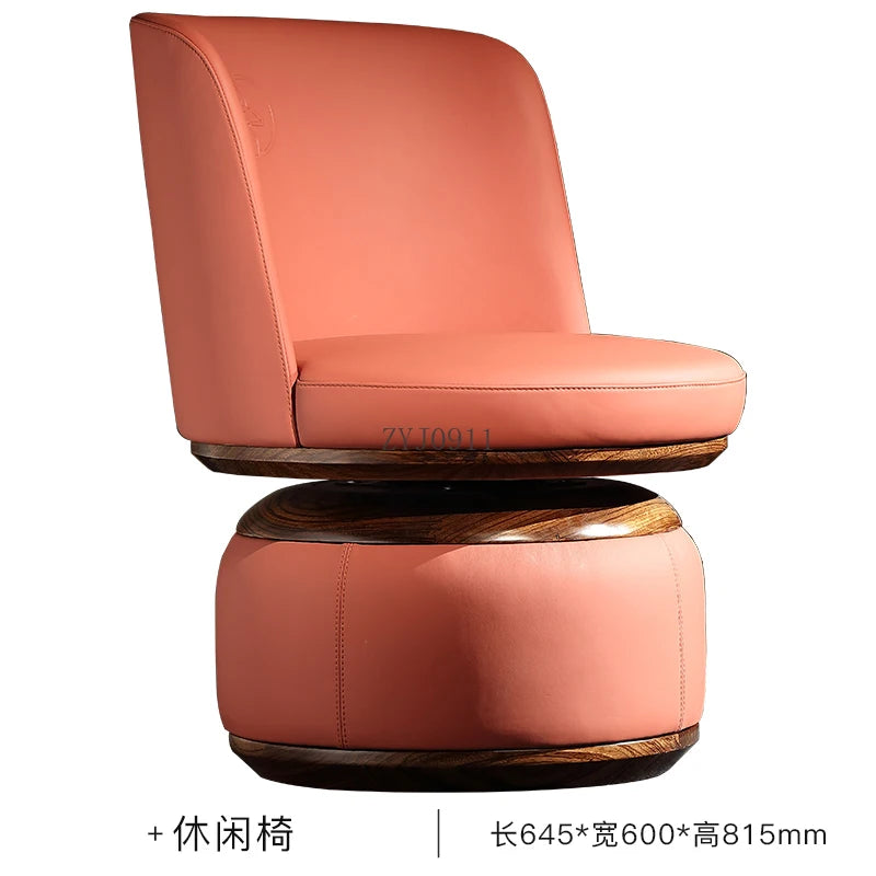 Nordic light luxury ebony leather sofa combination small apartment living room modern simple solid wood furniture