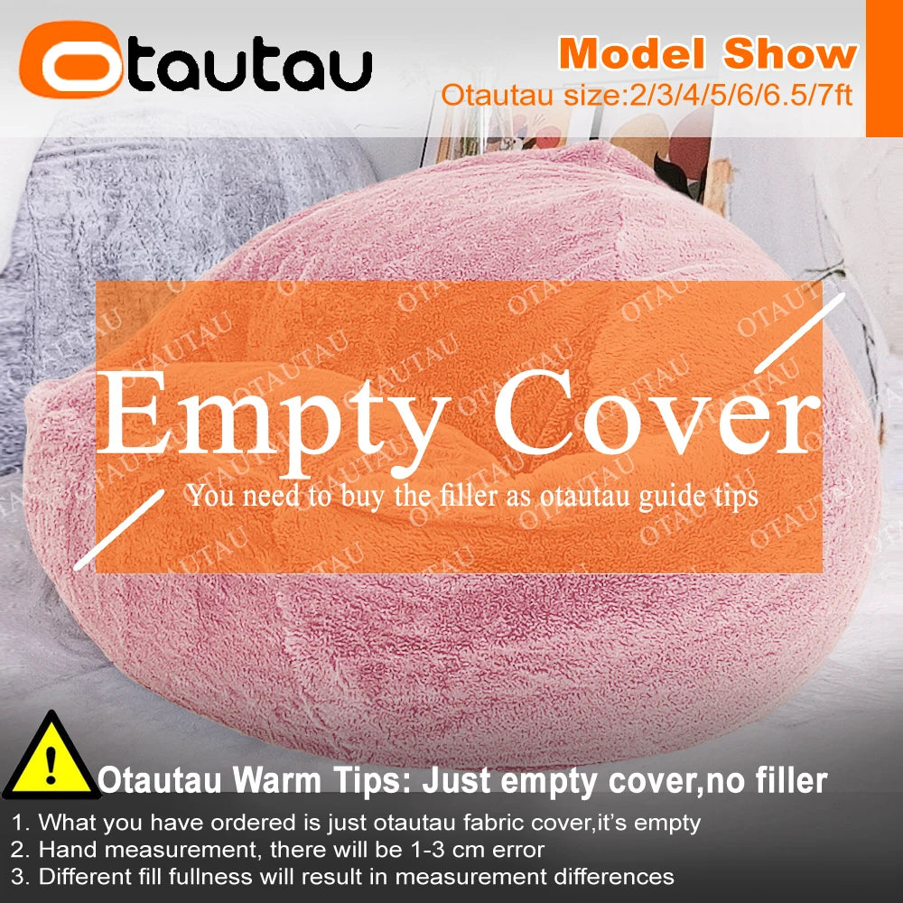 OTAUTAU Fluffy Faux Bunnyf Fur Bean Bag Cover Corner Pouf Cover DD003【No Filler Inside! You Need To Buy Filler By Yourself !】