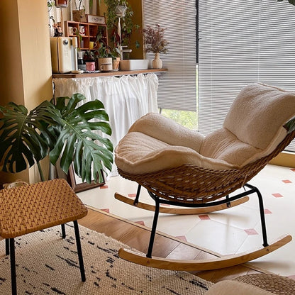 Woven Rattan Rocking Chair for Balcony Lazy Sofa with Comfortable Cushion Leisure Swivel Chairs for Living Room Lobster Chairs