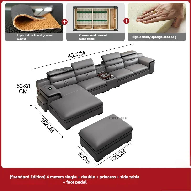 Luxury Leather Living Room Sofas Italian Home Sofa Bed Recliner Modern Designer Ergonomic Back Sofa Living Room Furniture