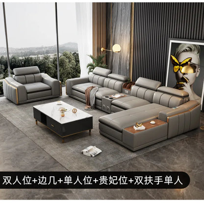 Beautify Your Living Room with Linlamlim Italian Genuine Leather Sofa - Bluetooth Speaker, Adjustable Headrests and USB Charging