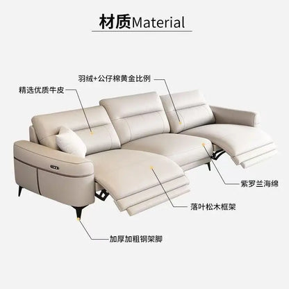 Leather electric sofa function zero wall sofa living room first layer cowhide size apartment adjustable straight row sofa
