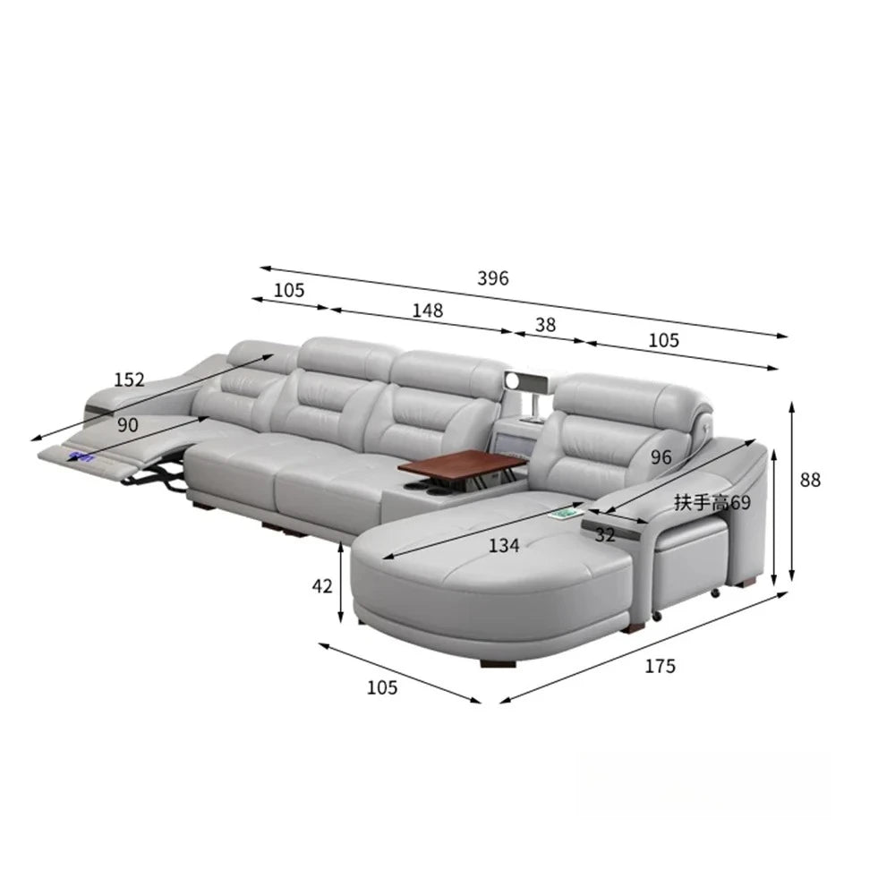 MINGDIBAO Genuine Leather Living Room Sofa Set Power Reclining Couch Electric Recliners with Stool Seating Room, Sofa Reclinable