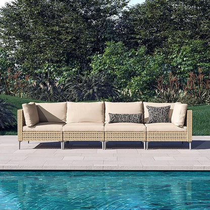 XJC Outdoor Rattan Sofa Combination Bed And Breakfast Balcony Courtyard Outdoor Open-air Garden Sun Room Leisure Small