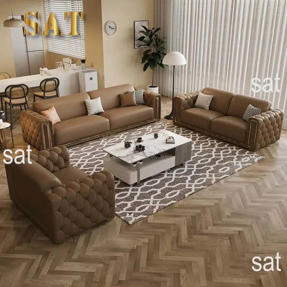mHigh-end Stainless Steel And Titanium Edge Sofa Set Living Room Furniture Sponge Leather L Shape Sofas l