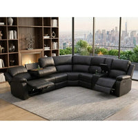 Manual Recliner Sectional Soa Set, aux Leather Reclining Sectional Couch with Cup Holders & Storage ole, L Shape Manual Sectiona