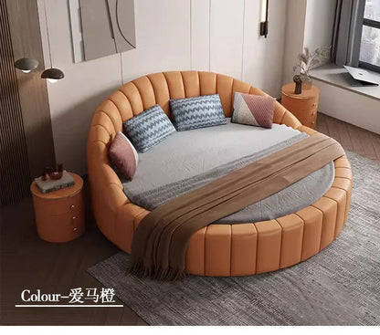 W round Bed Double Modern Simple round Leather Princess Large and Small Apartment Type Master Bedroom Marriage Bed Hotel