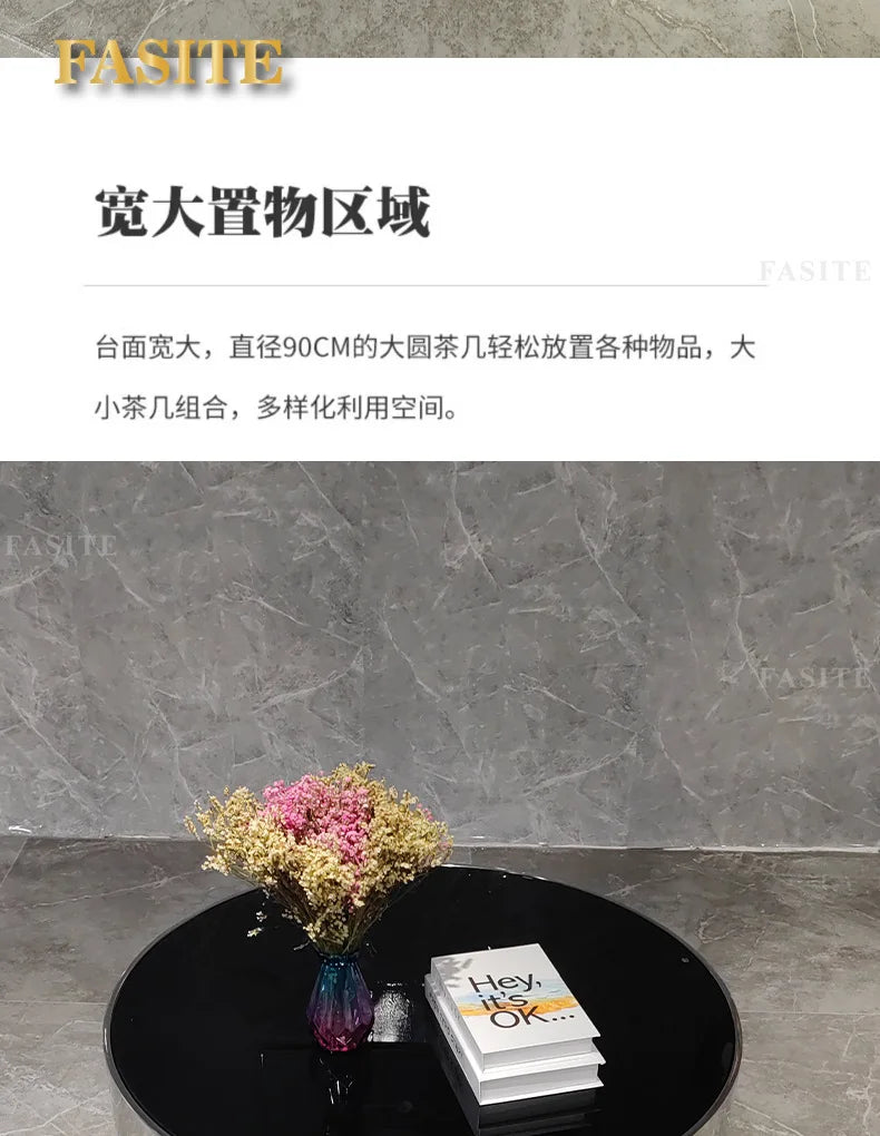 Italian mirror coffee table stainless steel small apartment tempered glass round combination design sense living room home