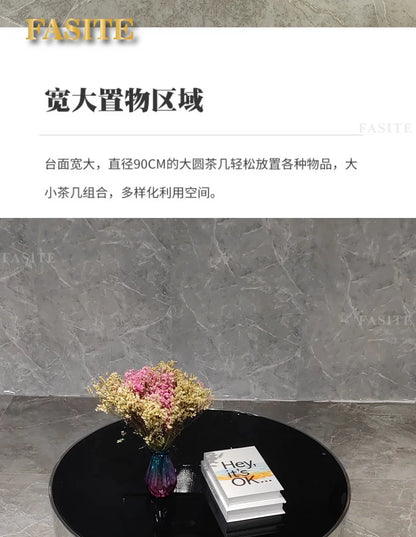 Italian mirror coffee table stainless steel small apartment tempered glass round combination design sense living room home