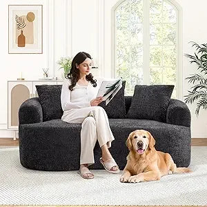 Modern Cloud-Inspired Chenille Loveseat with Pocket Springs and Memory Foam for Small Spaces: Plush and Comfortable Curved Secti