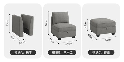 PYJ Fabric Storage Sofa Living Room Combination Module Card Seat Home Corner Princess Dual-purpose Sofa