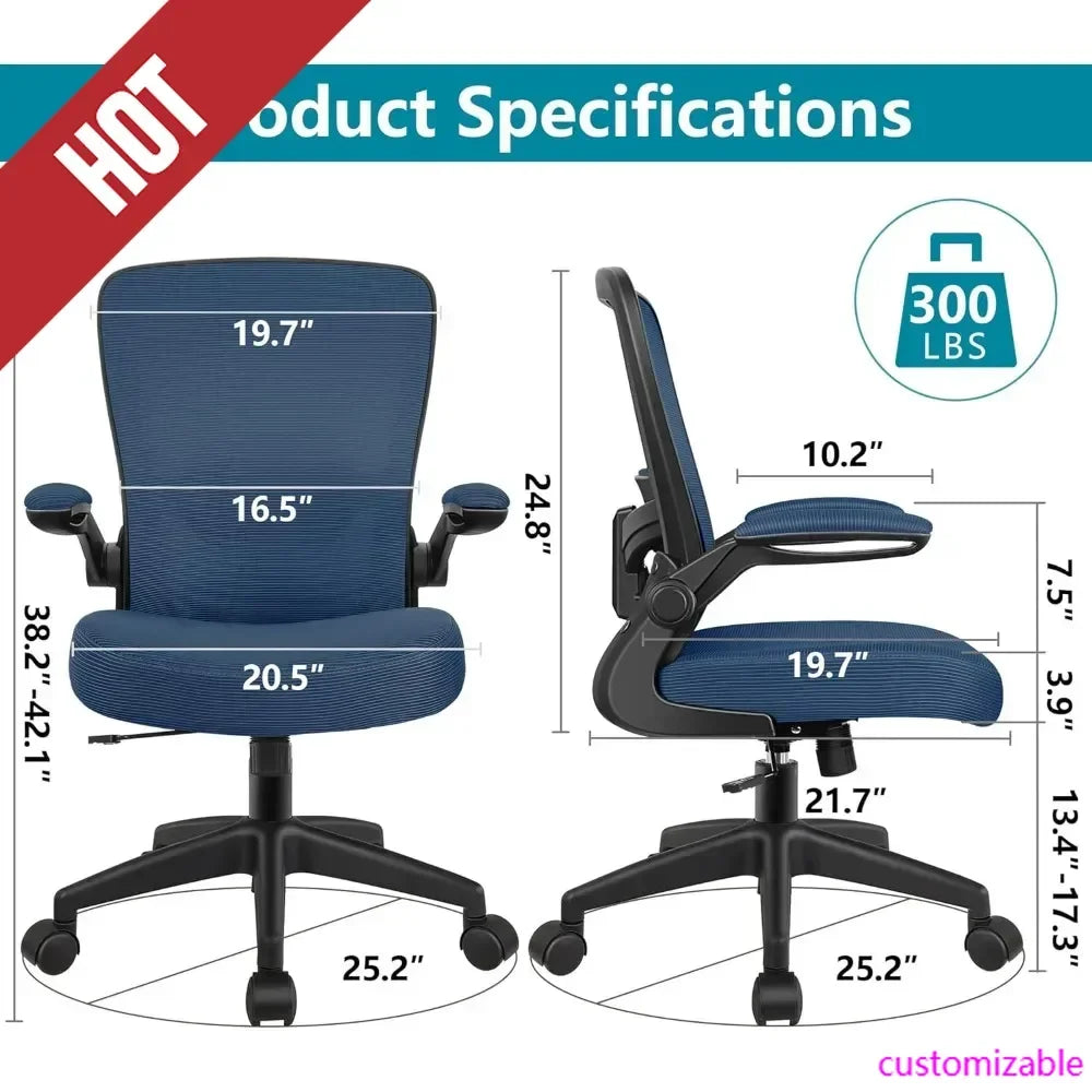 HOT-Office Chair, Ergonomic Desk Chair Breathable Mesh Chair With Adjustable High Back Lumbar Support Flip-up Armrests, Executiv