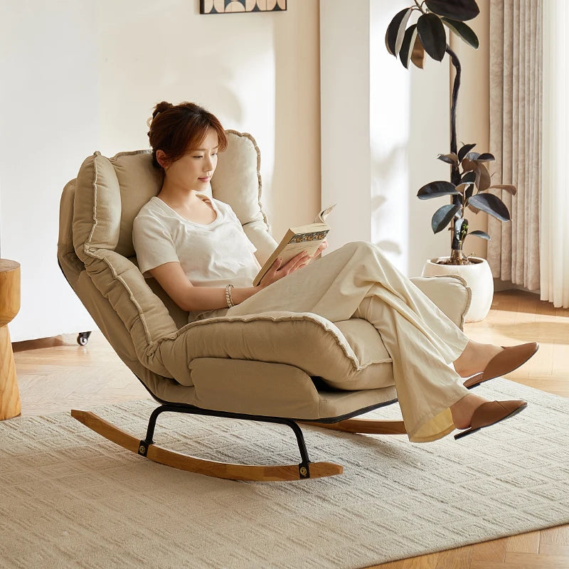 Retro Mid-Century Lazy Rocking Chair - Single Leisure Recliner for Living Room, Balcony & Napping
