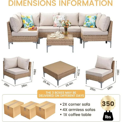 yss 7-Piece Outdoor Rattan Wicker Sofa Set, Sectional Patio Conversation Furniture with Thick Cushions for Garden,