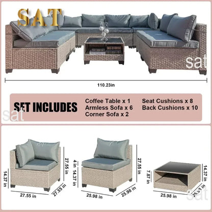 For Garden Furniture 9 Pieces Set, Patio Furniture Set with Storage Table and Cushions, Couch Sofa, Garden Furniture