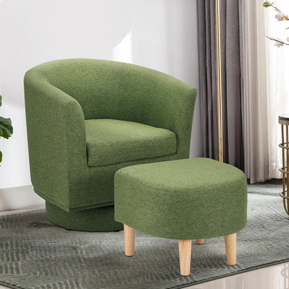 White Swivel Accent Chair with Ottoman, Modern Barrel Living Room Chair with 360° Swivel Base, Upholstered Armchair, Customized