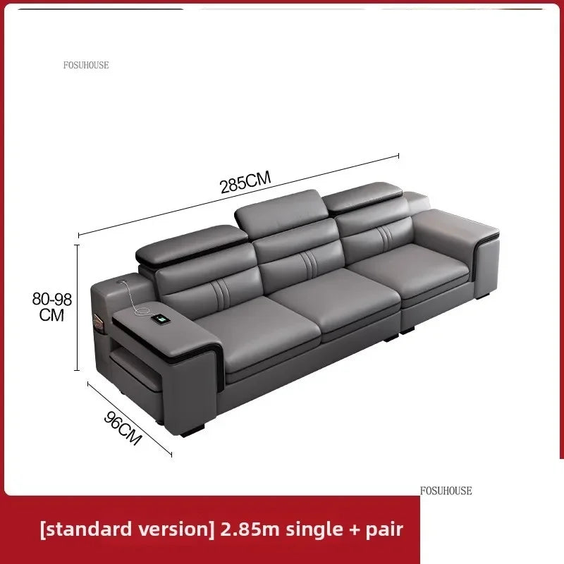 Modern Large Apartment Chaise Leather Sofa Combination Set Light Luxury Living Room Sofas Creative Office Comfortable Large Sofa