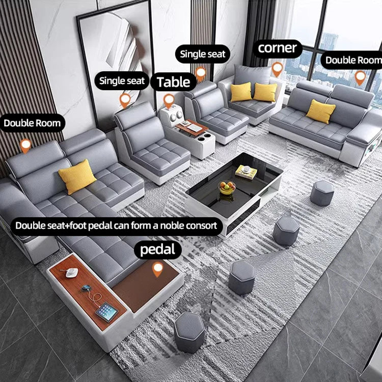 For Multifunctional U-Shaped Sofa Set Fabric Corner Sofa With Usb Speaker  Living Room Furniture 7 Seater Sofa China Furniture
