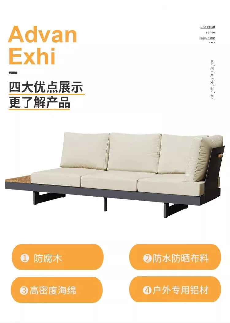 Teak outdoor sofa patio balcony garden villa hotel preservative wood rattan chair sofa furniture