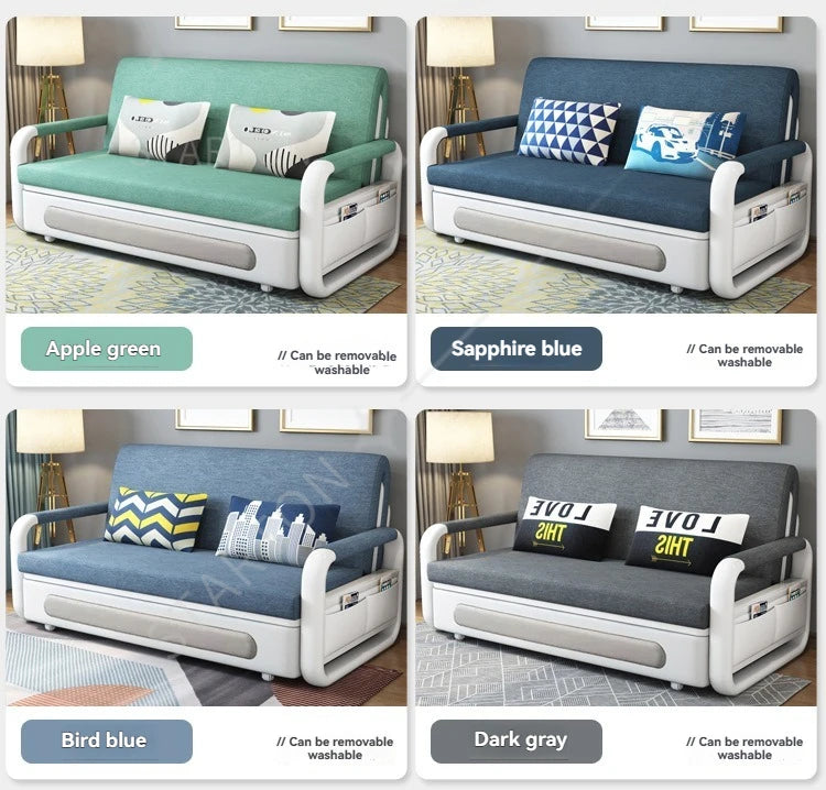 Foldable Living Room Multifunctional Sofa Bed Fabric Sponge Filled Sitting and Lying Sofa Bed With Storage
